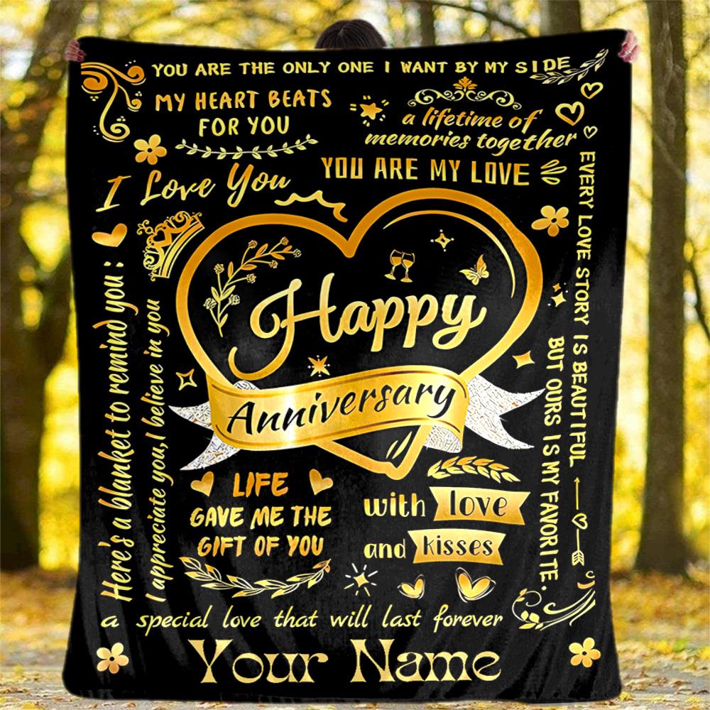 Love Anniversary Memories Forever Heart Customizable Outdoor Blanket Customize Your Name Comfortable Texture Suitable For Picnics Outdoor Travel And