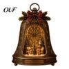 Holiday Shelf Display Christmas Village Infinity Bell Ornament, Vintage Glowing Rotating Snow Scene Decor Ornament with Angel Wreath Heart,