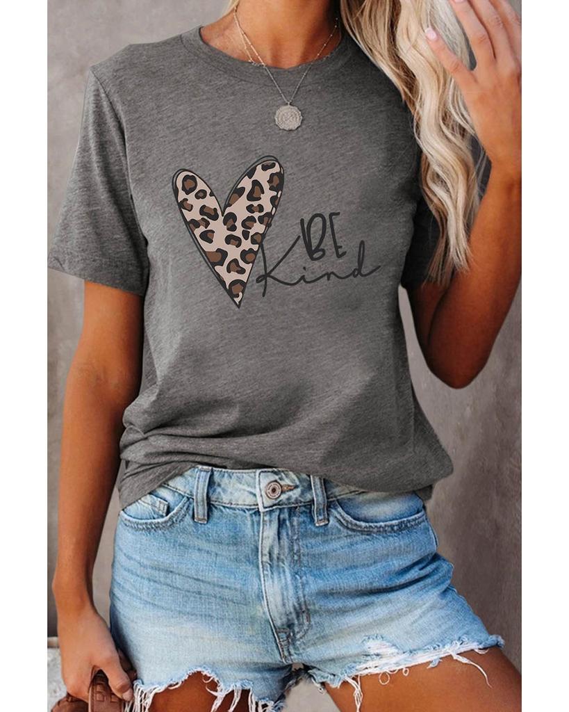 Azura Exchange Leopard Heart Shape Print Short Sleeve T-shirt