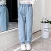 Повседневные синие джинсы для подростков, свободные облегающие брюки, весенне-осенние детские джинсовые брюки для девочек, брюки