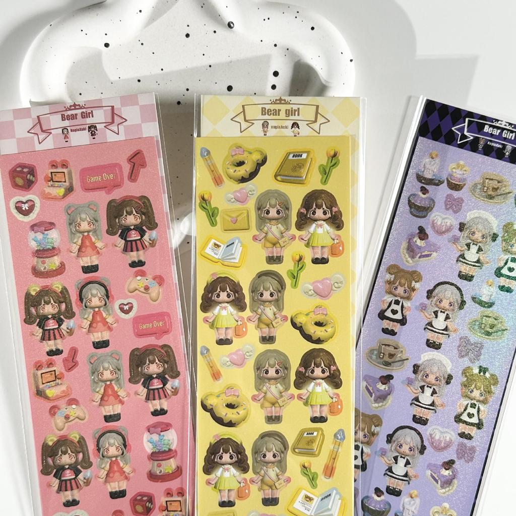 Coisini Корейский стиль 3D моделирование Милая маленькая девочка Лазерные наклейки для журналов