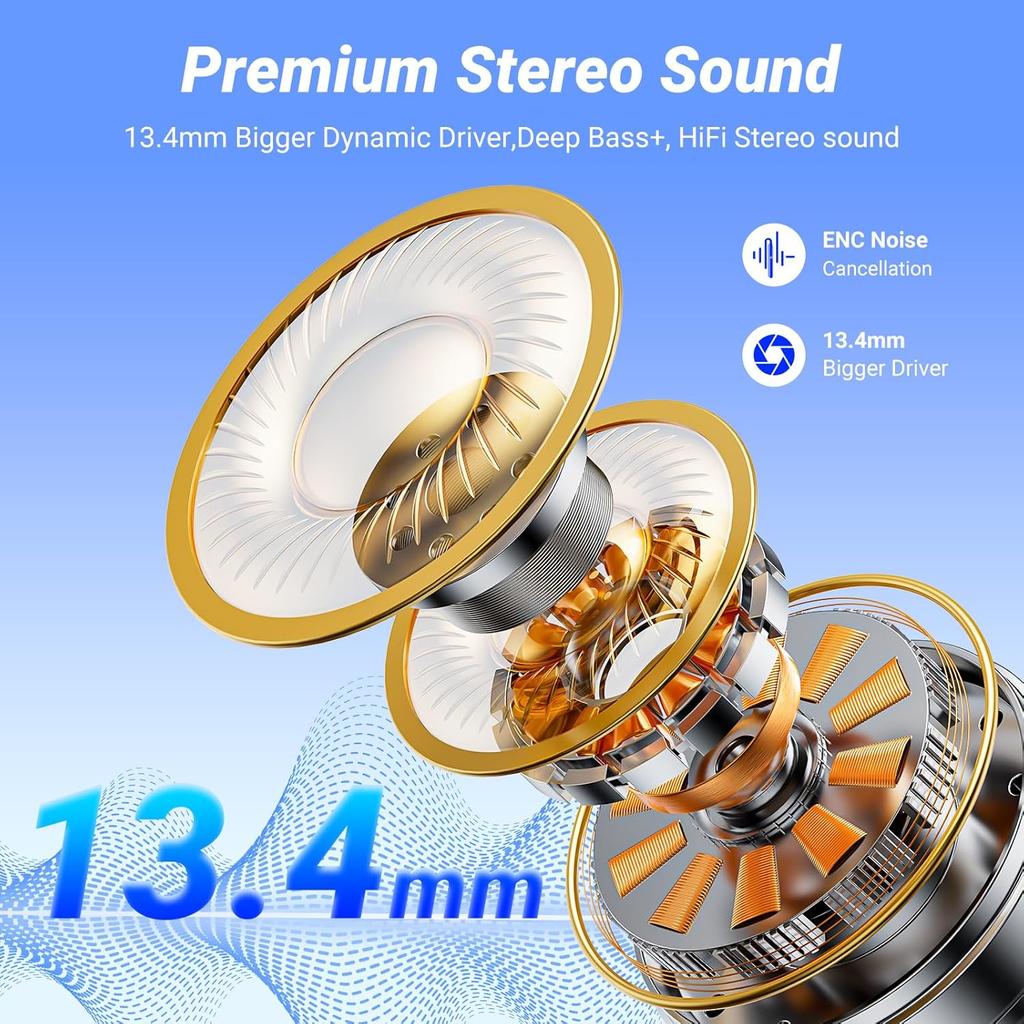 Беспроводные наушники Bluetooth 5.4, наушники с басовым стерео, вкладыши с шумоподавлением, микрофон, водонепроницаемые IP7, внутриканальные наушники, гарнитура на 36 часов для Android iOS