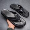 Plain Version Dynamic Cool Slippers Men's Summer Toe Flip-flops Men's Cowhide Sandals Men's Shoes First Layer Beach Shoes Comfortable