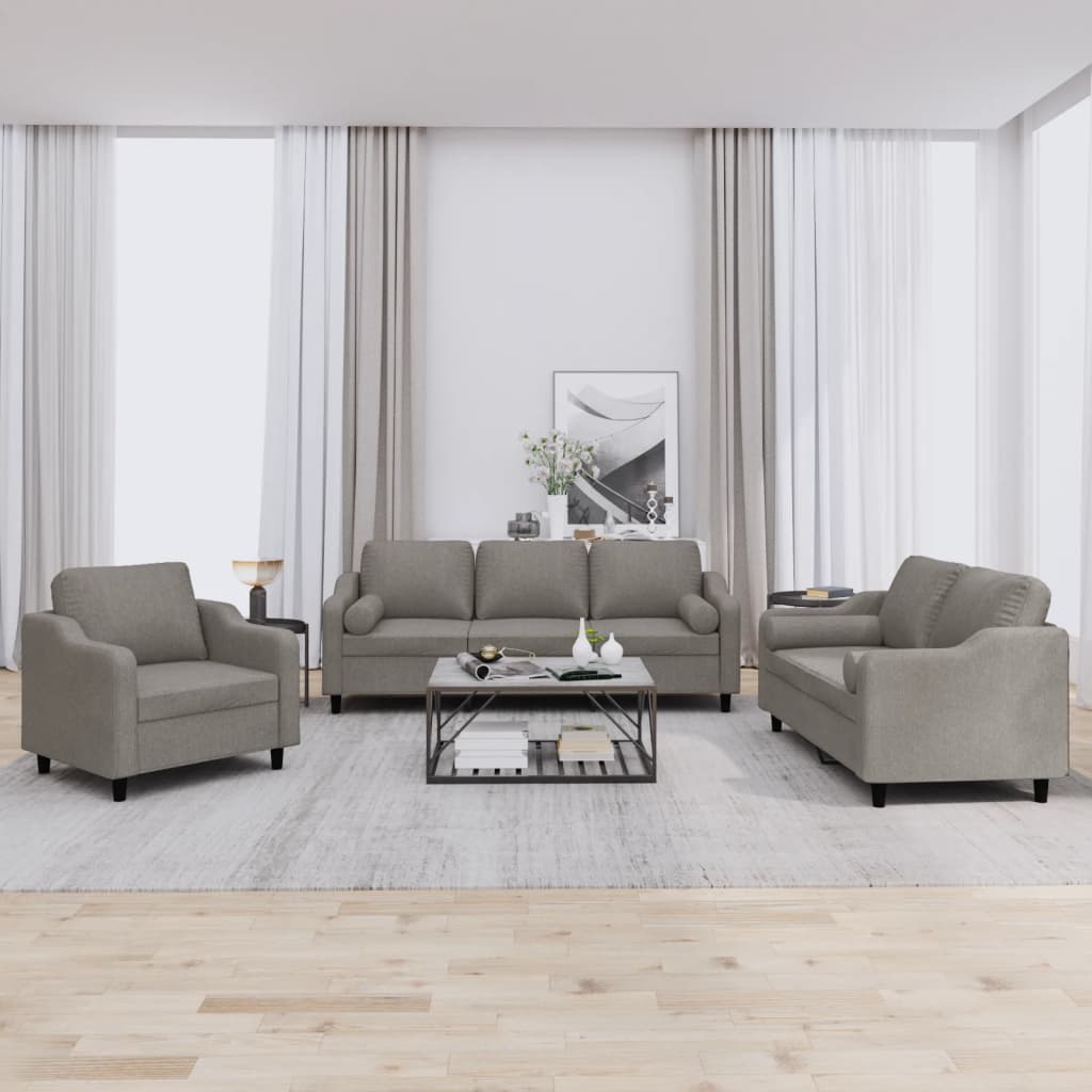 Vidaxl 3-Cz. Komplet Wypoczynkowy Z Poduszkami, Taupe, Tkanina