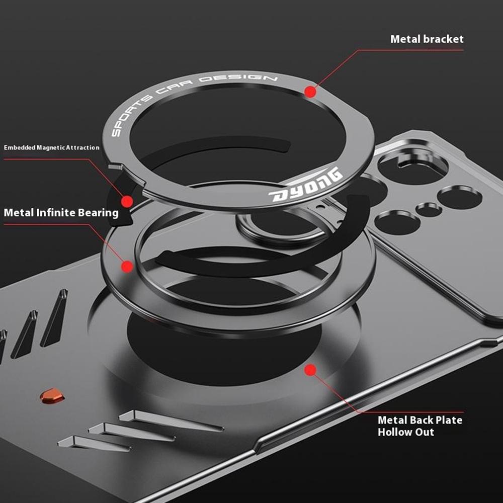 For Samsung Galaxy S25 Ultra Metal Case Frameless Hollow Heat Dissipation Phone Cover with Kickstand