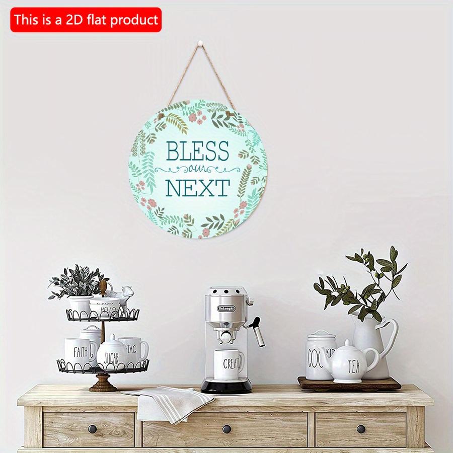 2D Flat 20*20cm1pc Bless Next Fresh Floral Wreath Round Wooden Door Signs for Home, Turquoise Color Garland Theme Home Spring&Summer Decorative Wall