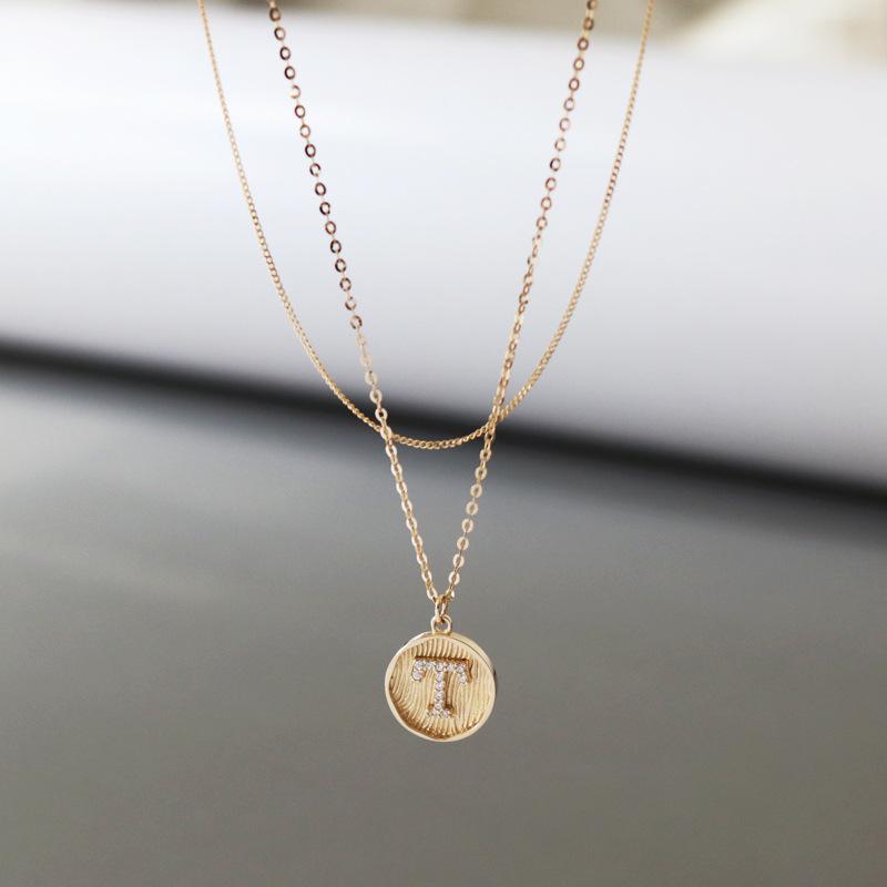 Двухслойная плотная подвеска с круглой пластиной, инкрустированная бриллиантами, Т-образная подвеска, модная и холодная цепочка на ключицу для женщин