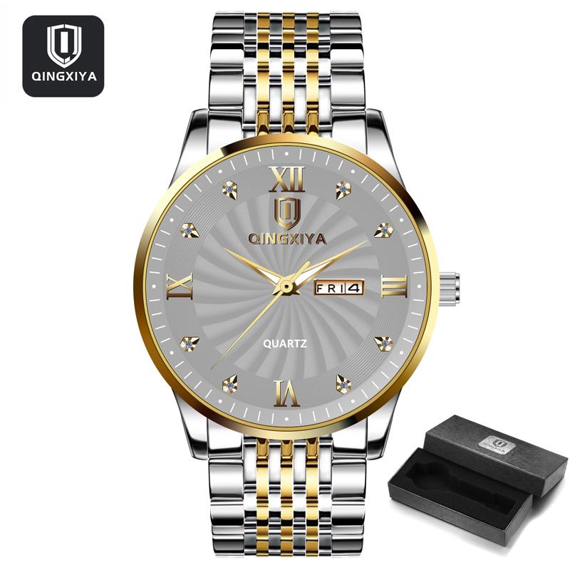 QINGXIYA Top Brand Watch Men Stainless Steel Business Date Clock Waterproof Luminous Watches Mens Luxury Sport Quartz Watch