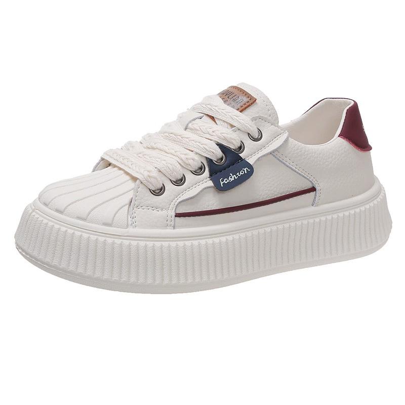 Кожаные белые туфли женские весенние новые студенческие универсальные туфли в форме печенья с толстой подошвой и ракушечным носком повседневные спортивные туфли для скейтбординга