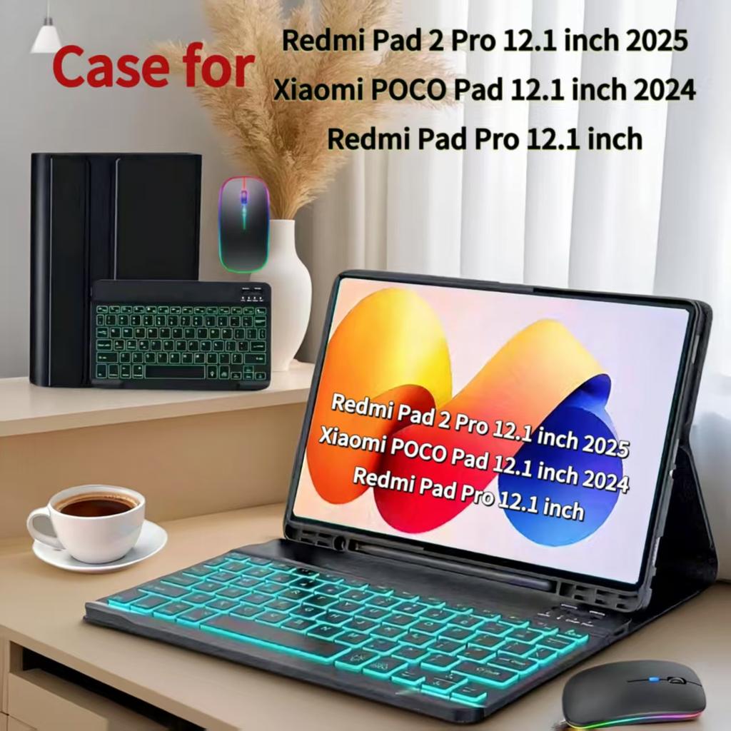 Detachable Bluetooth Keyboard Case for Redmi Pad Pro & Redmi Pad 2 Pro 12.1-inch Tablet - Compatible with Poco Pad