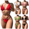 Women's Separate Sexy Bikini Solid Color Chain Hanging Neck With Steel Bracket No Chest Pad Swimsuit
