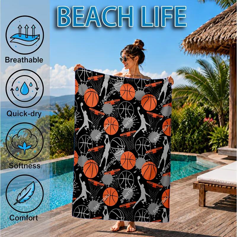Basketball Pattern Background Beach Towel, Microfiber Beach Towel, Perfect For Pool, Beach, Travel, Home Decor Beach Party Fan gifts