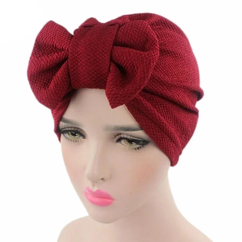 Модная женская шляпа-тюрбан с большим бантом, головной убор, шляпа-боннет с бантом, шапочка для химиотерапии, мягкая шапка-снуд