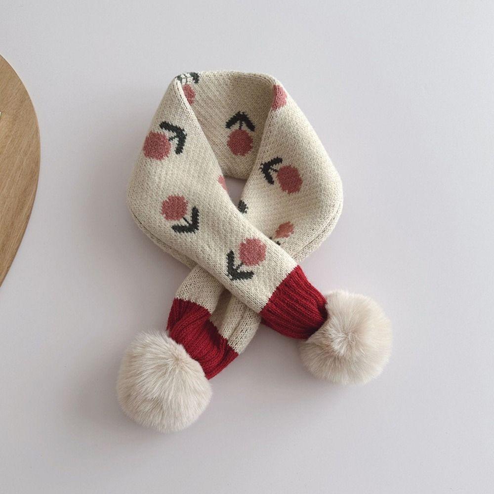 Jacquard Pattern Kids Winter Neckerchief Pompon Baby Girls Scarf Toddlers Warm Scarf Outdoor Use