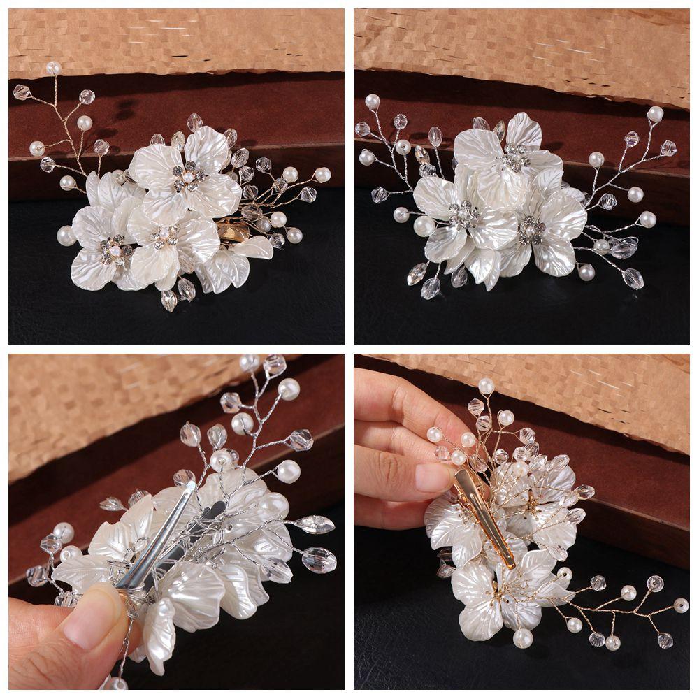 Crystal Pearl Flower Bridal Headwear Handmade Wedding Hairpin Bride Headdress Hair Jewelry