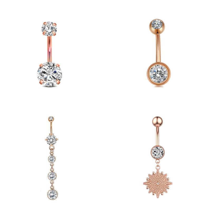 Пирсинг пупка с кристаллами циркония Цветок Сердце Кошка Хирургическая сталь Кольцо для пупка Для женщин Девушек Свисающие украшения для пупка