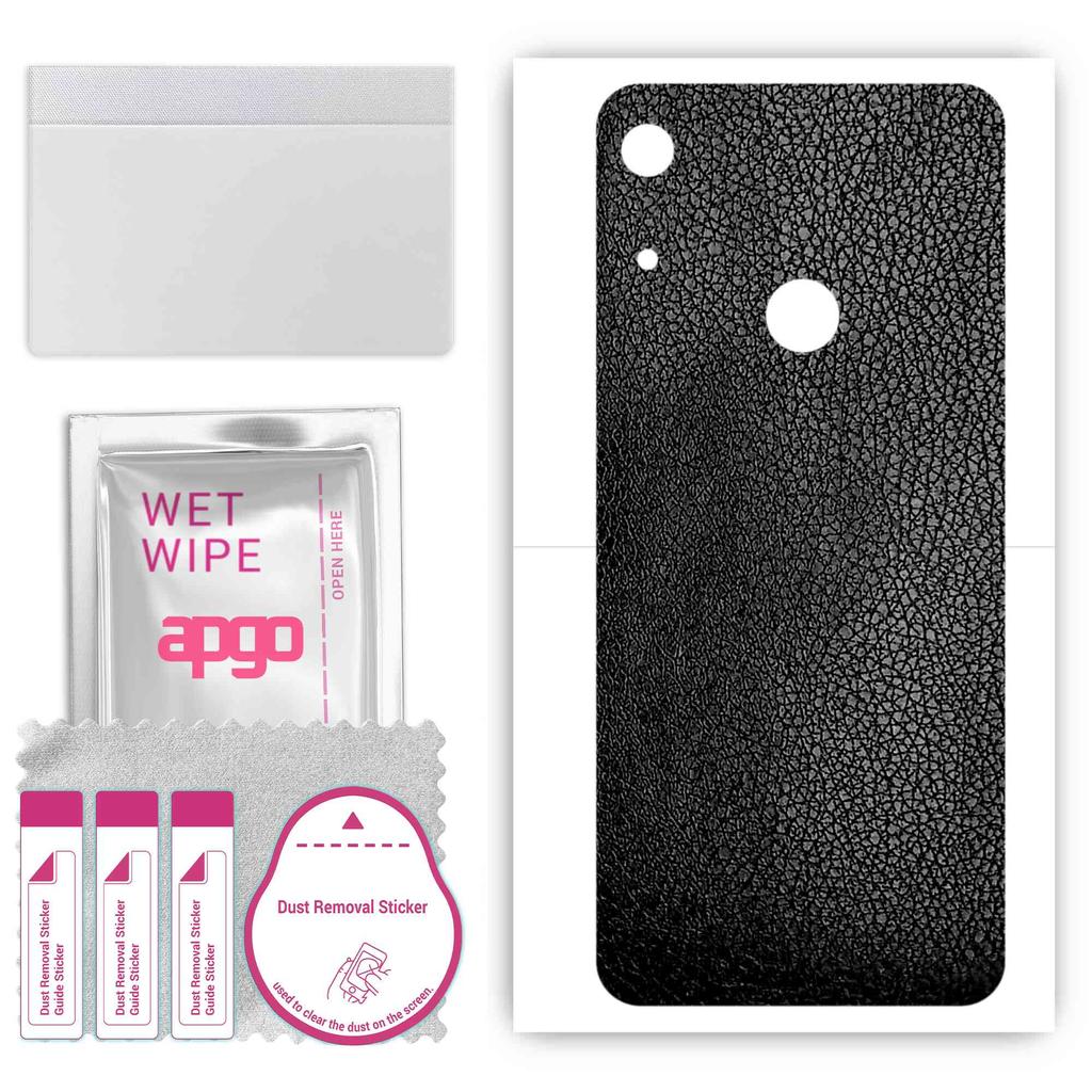 apgo Protective Skin Sticker for the back compatible with Honor 8S 2020, Wrap Film, Foil, Vinyl - Pattern Black Leather