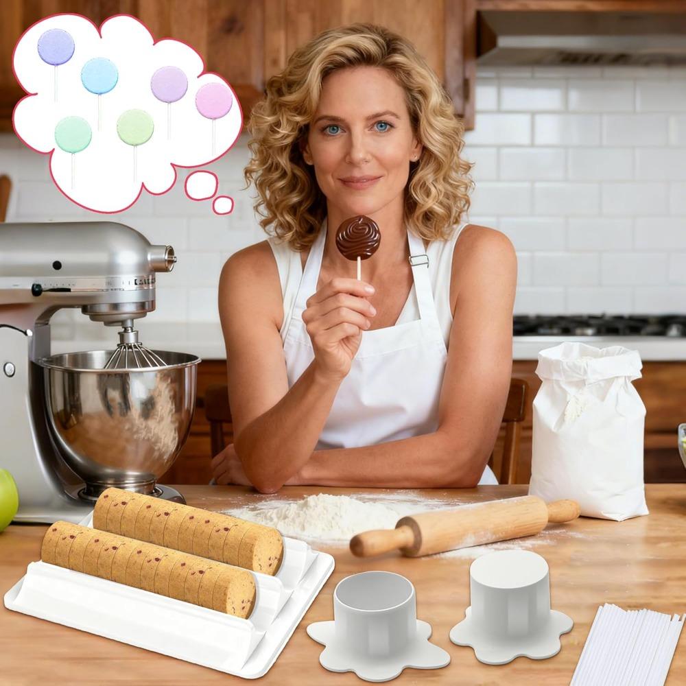 with Tray Circle Cake Pop Mold Set Double Slot Lollipop Molds Creative Round Cookie Cutters Party