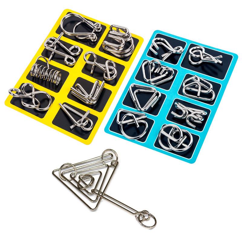 8pcs/Set Materials Metal Montessori Puzzle Wire IQ Mind Brain Teaser Puzzles for Children Adults Anti-Stress Reliever Toys Gifts