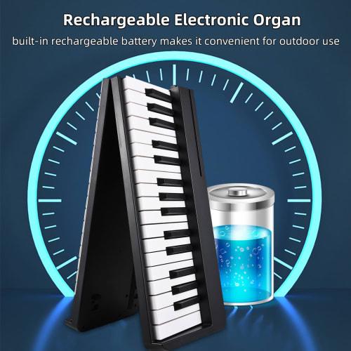 Btuty 61-клавишное складное цифровое пианино, многофункциональный электронный орган, 61 высокочувствительная клавиша фортепиано с ЖК-дисплеем, встроенный перезаряжаемый аккумулятор