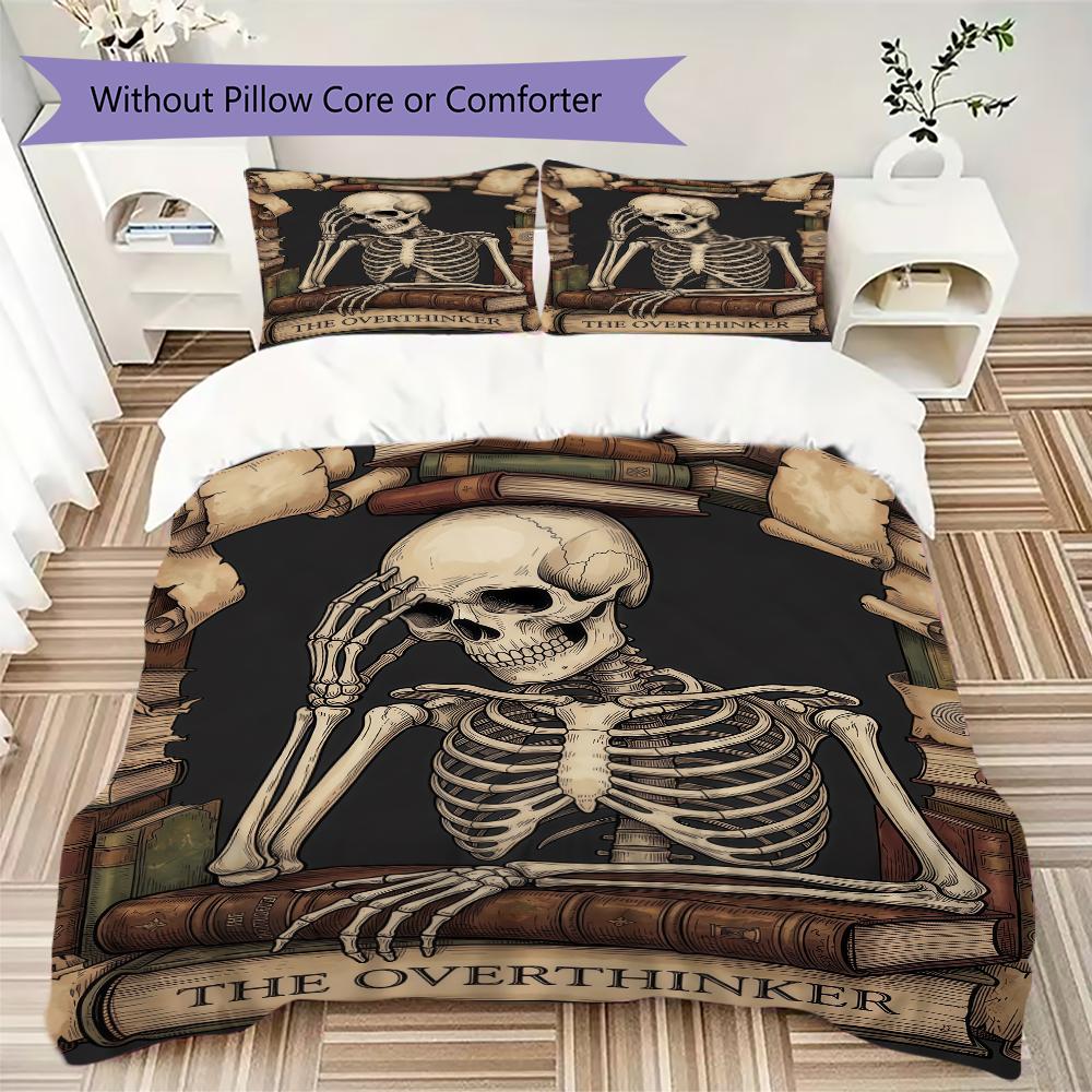 Thinker Skull Pattern Bedding uilt Set uilt Cover Pillowcase Home Decoration Birthday Gift (1 * duvet cover + 2 * pillowcase without core)