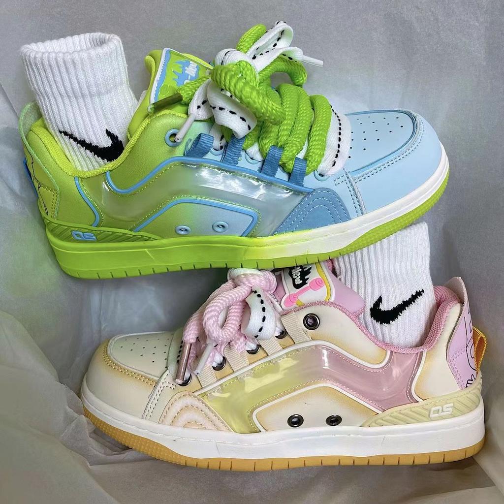 Women Platform Sneakers Mixed Colors Design Skateboard Star Decoration Lace Up Sport Shoes Casual Outdoor Running Sneakers 36-44