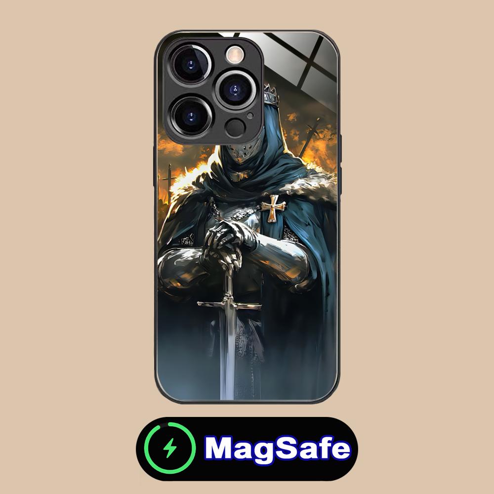 Чехол для мобильного телефона Рыцари-тамплиеры для iPhone 16 15 14 13 12 11 Pro Max Plus Mini MagSafe Стеклянный Цветной Защитный Чехол Люкс