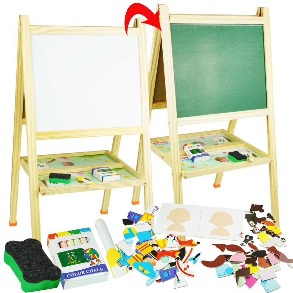 Drewniana tablica magnetyczno-kredowa + puzzle drewniane magnetyczne zestaw