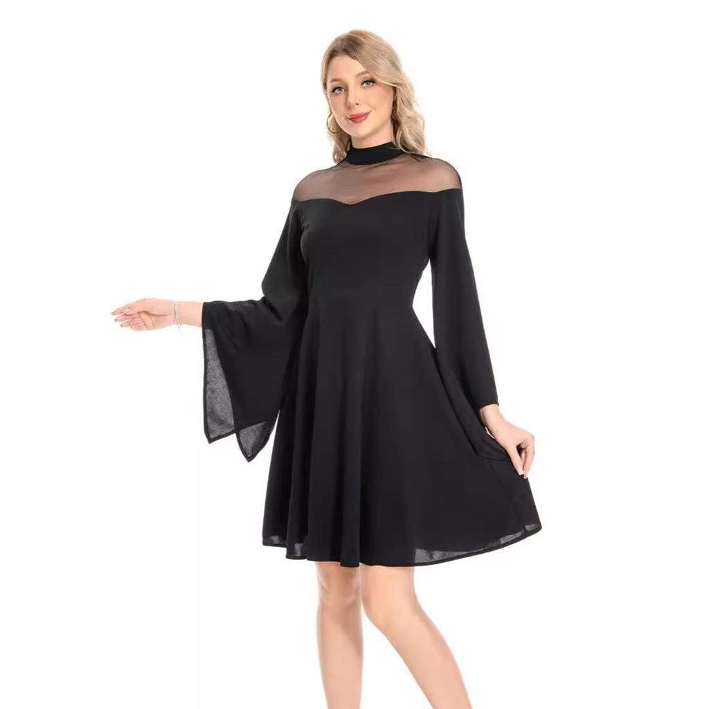 Платье на Хэллоуин для женщин, косплей, сетчатые платья с плечами и рукавами-трубой, готические ретро-платья в стиле «качели»