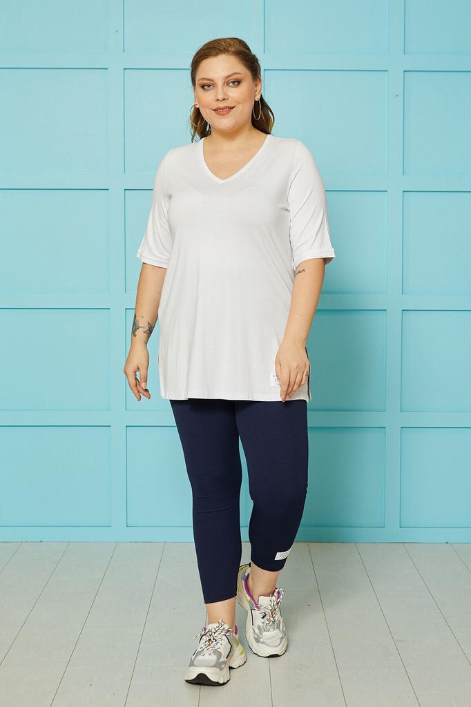 Женская стильная футболка большого размера, свободная базовая футболка с v-образным вырезом