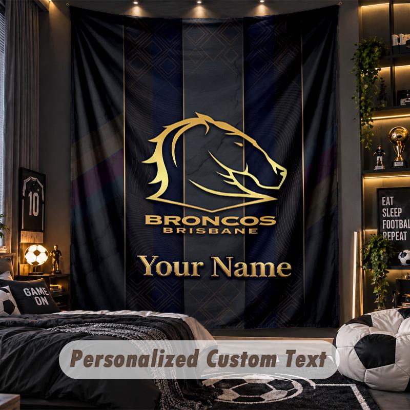 TapestryBrisbane Broncos Custom Name Text Personalized Wall Hanging Tapestry Home Wall Decor