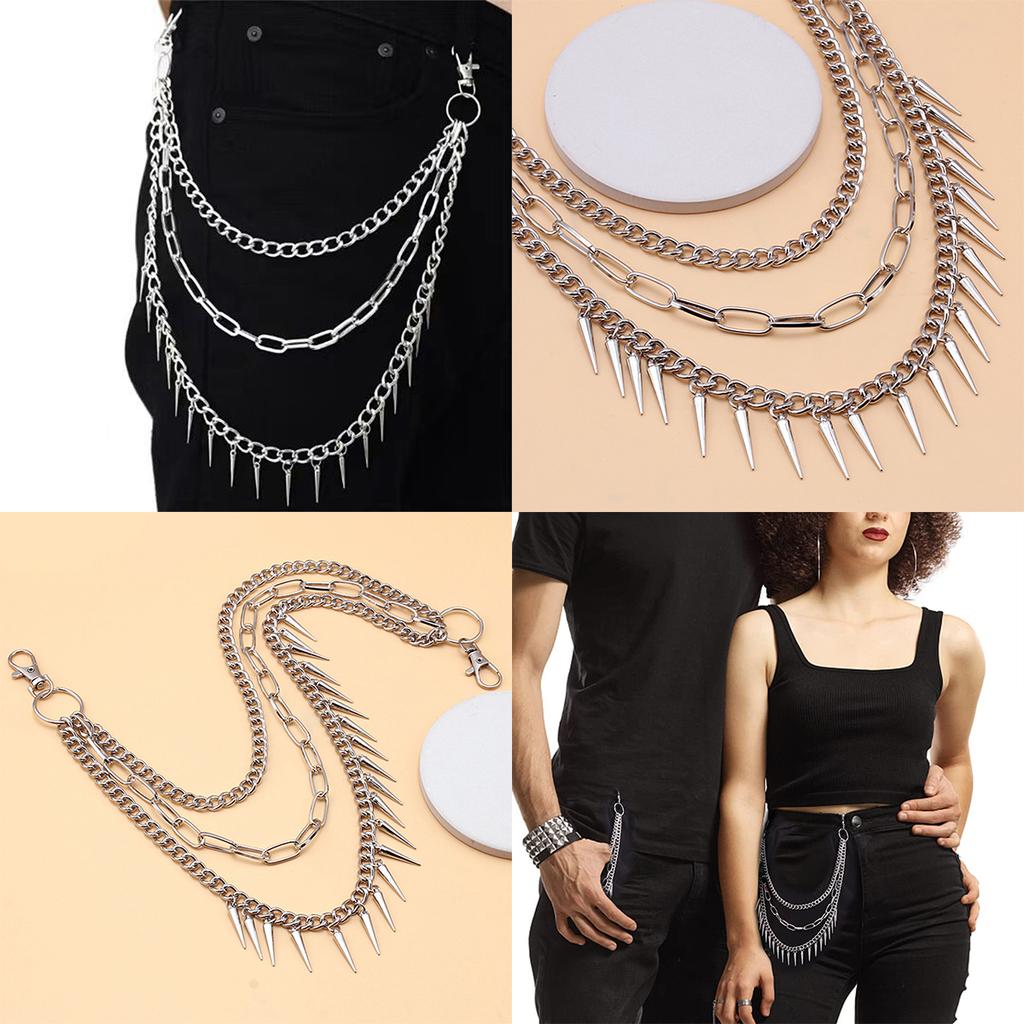 Панк-брюки, геометрическая тройная цепь, ремень-цепочка с крючком, декоративная металлическая цепь