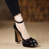 Sexy Women's High Heels, Ankle Buckles, Model Catwalk, Thick-soled High Heels, Women's Black Square Heels, Party Shoes 35-40