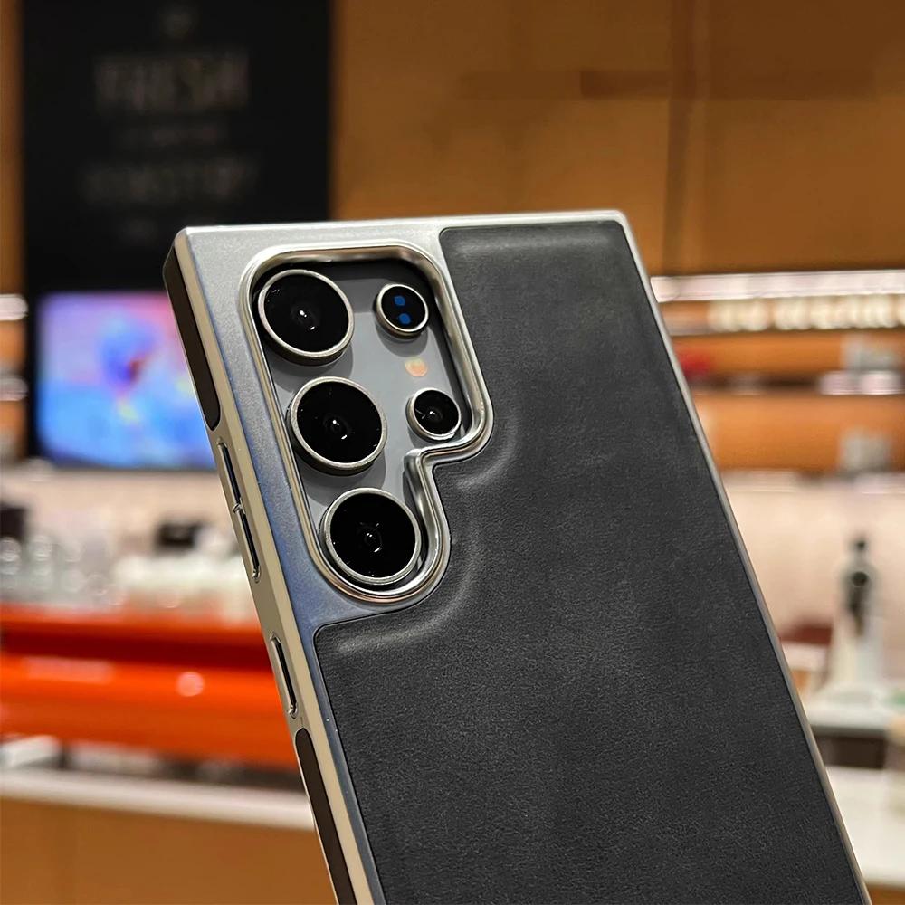 Роскошный кожаный чехол-держатель со скрытым металлическим покрытием для Samsung Galaxy S24 Ultra S22 Plus S23 Fe S24Ultra 24+ с подставкой и противоударным чехлом