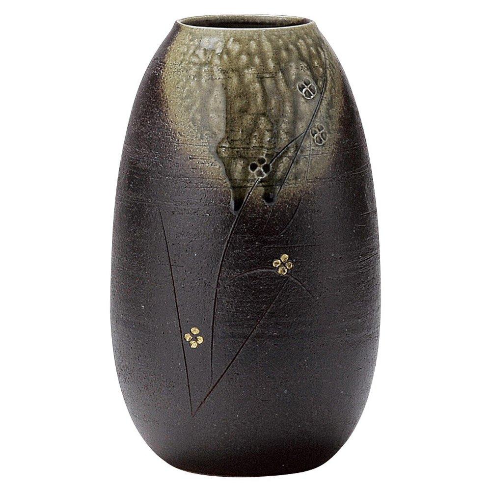 Shigaraki ware Hechimon green small floral design vase, large, tall, glaze, (jujube), ceramic, MR-1-2575