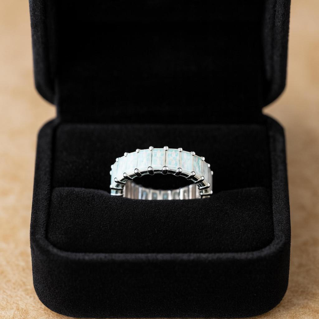 Кольцо-дорожка с багетными опалами из стерлингового серебра 925 пробы – Штабелируемое кольцо для свадьбы/юбилея, ювелирный подарок для женщин