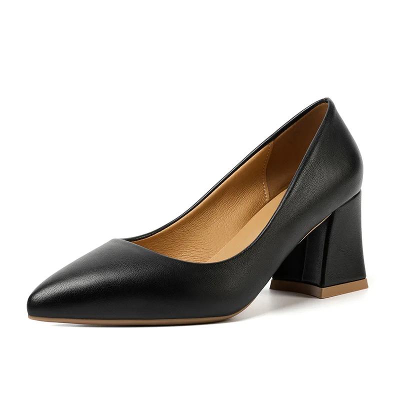 Fashion Plus Size 35-42 Basic Pumps Pointed Toe High Heels Boat Shoes for Woman Dress Shoes Shallow Thick Heel White Wedding Shoes