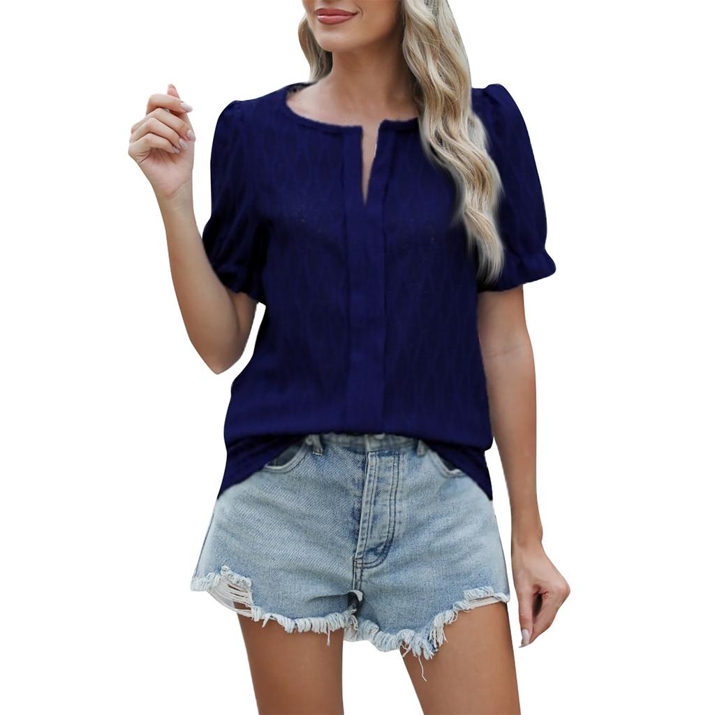 Женская модная футболка с v-образным вырезом и топом с объемными рукавами