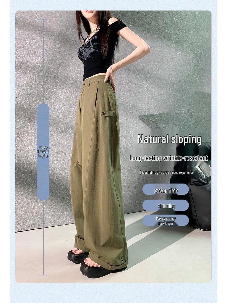 2025 American Style High Waist Sporty Wide Leg Cargo Pants - Slimming, Loose Fit, Quick-Drying