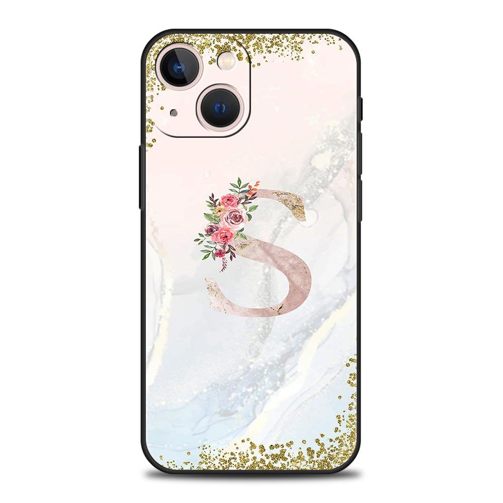Цветы Буква Чехол для телефона Для iPhone 17 16 15 Pro Max 11 12 13 14 7 8 Plus SE 2020 X XR XS Чехол Мягкий Черный