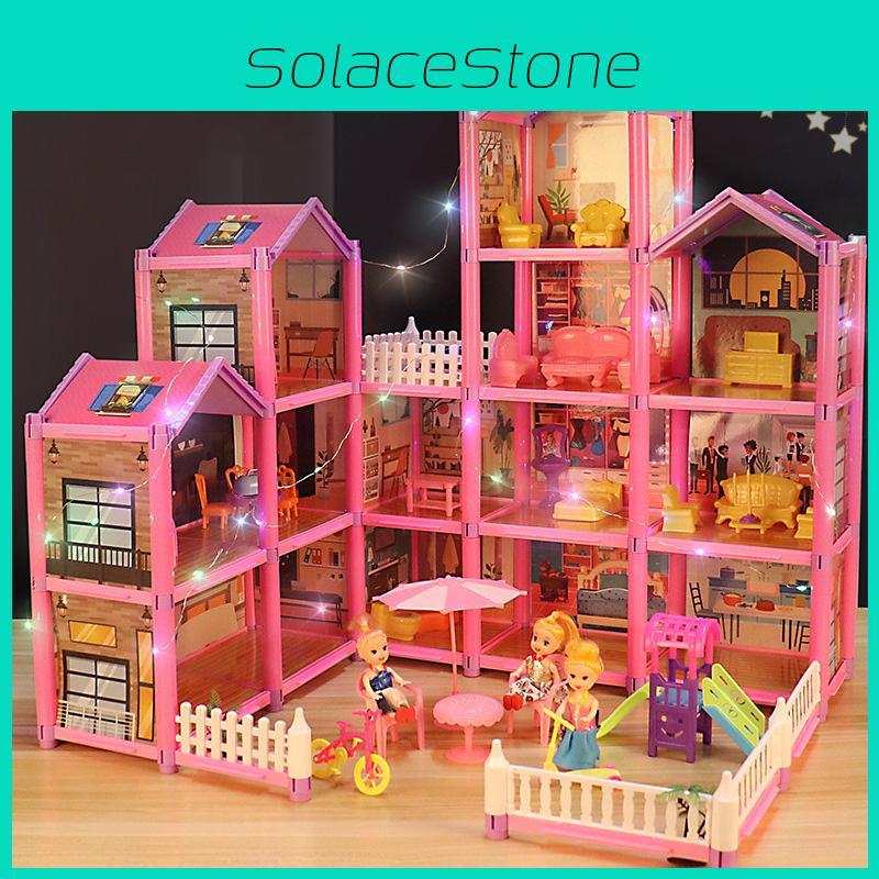 Красочный светодиодный свет Огромный кукольный домик 14 комнат 7 дизайнов Идеальный подарок для девочек