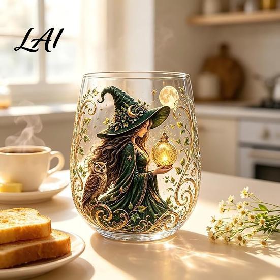 Creative Cocktail Cup for Parties Magic Witch Glass Cup Retro Halloween Theme Transparent Drinkware Unique Fantasy Pattern Print Glassware Cocktails