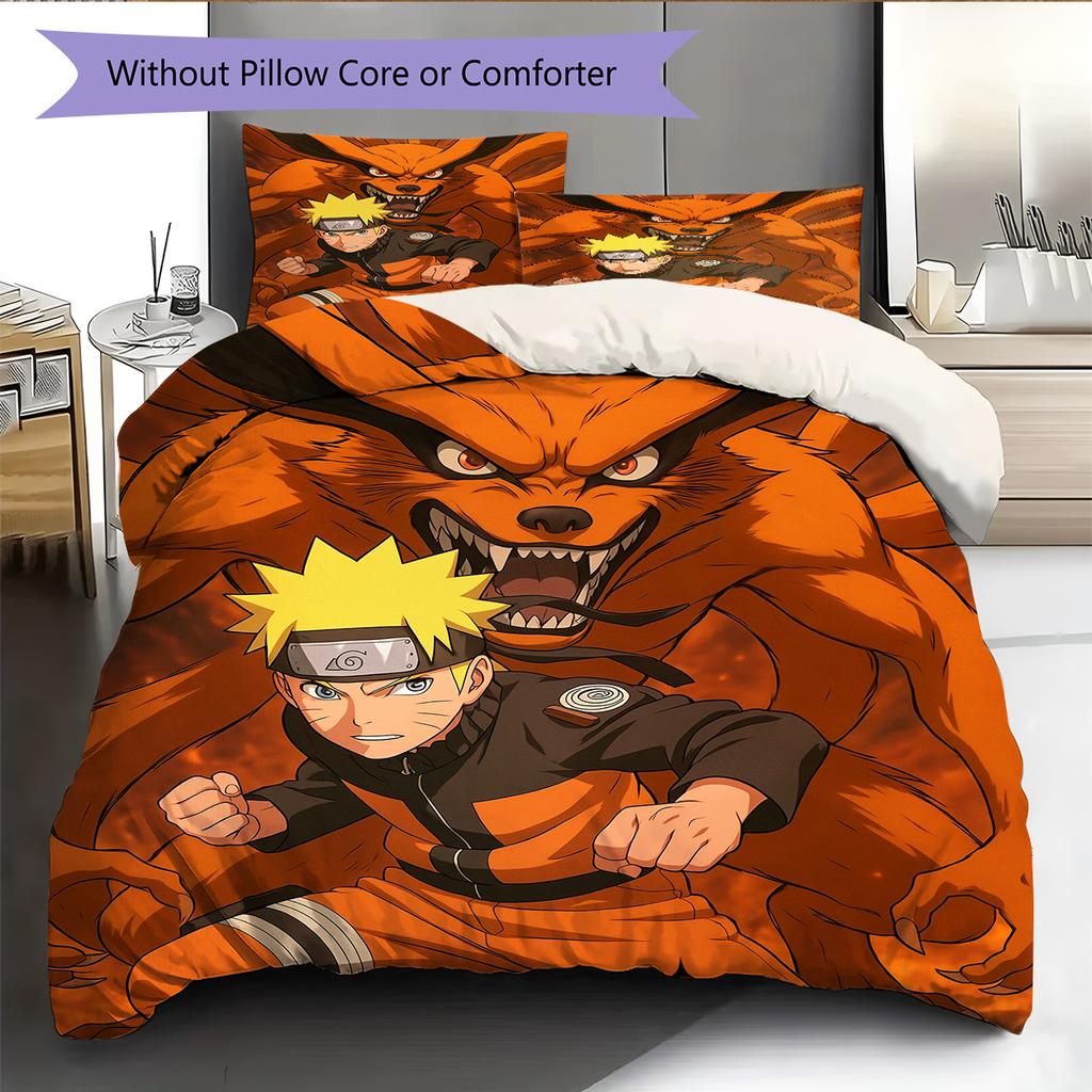 Постельное белье с узором Наруто Узумаки Наруто из аниме, Декор для дома, Подарок на день рождения (1 пододеяльник + 2 наволочки, без наполнителя)