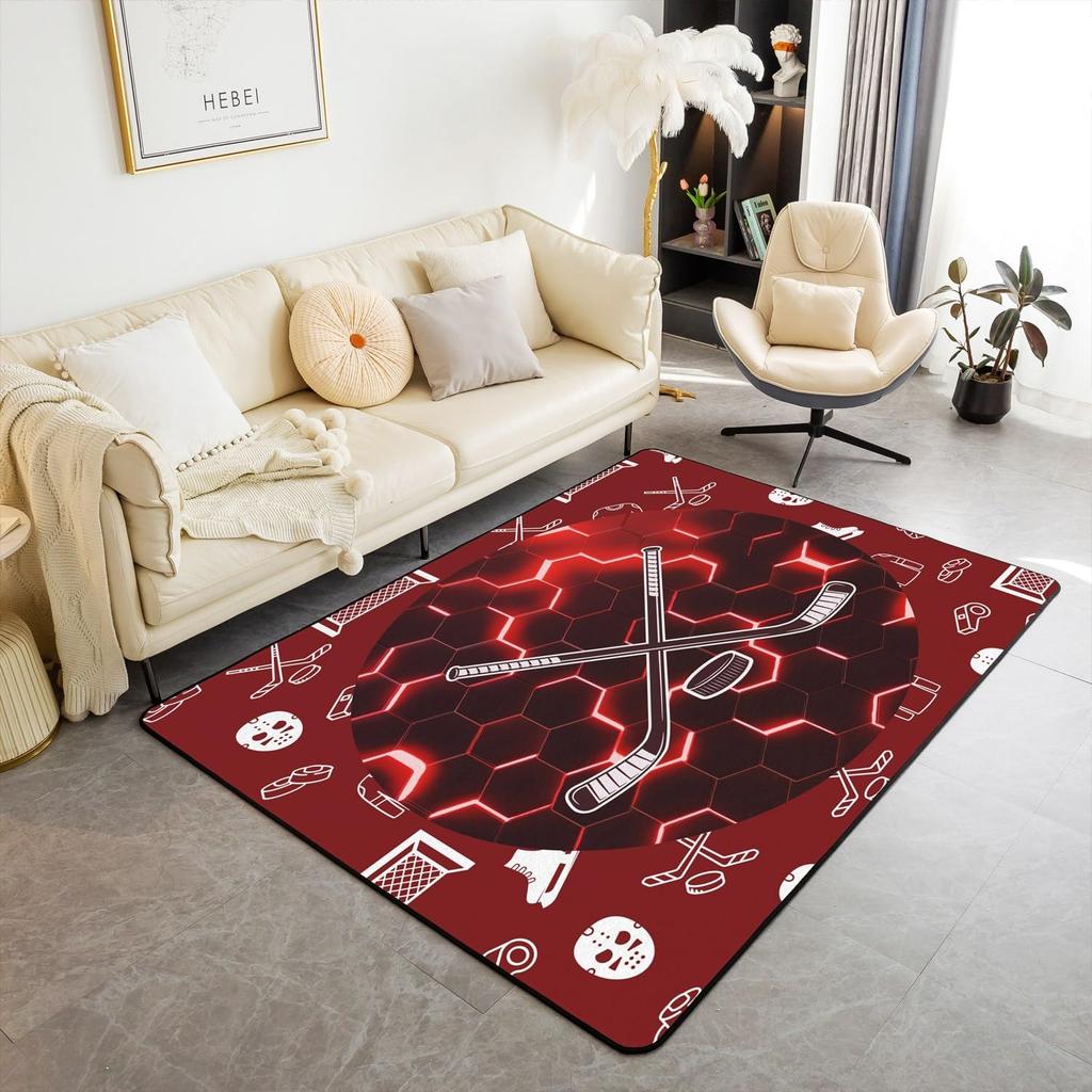 Ковер с хоккейной тематикой, домашний плюшевый нескользящий ковер для хоккея, спортивный ковер для декора гостиной, спальни, игровой комнаты, напольный коврик для хоккеиста