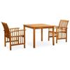 VidaXL Garden Dining Furniture 3 Pcs and Cushions Solid Acacia, 35.3kg