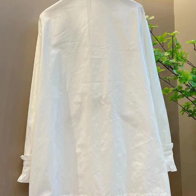 Женская рубашка больших размеров с длинным рукавом, воротником-стойкой и отделкой хотфикс - Зрелый стиль, Однотонная, Универсальный топ