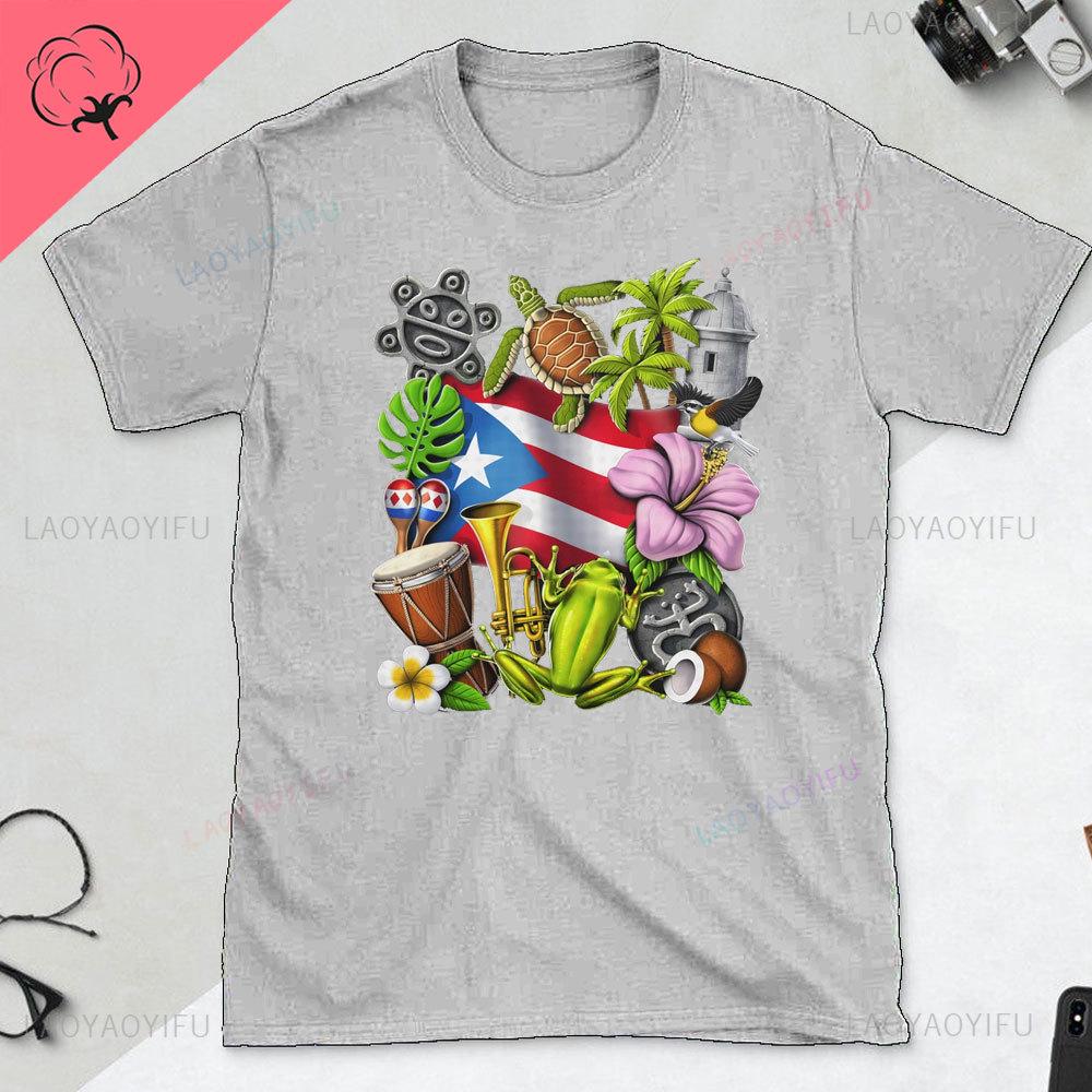 Puerto Rico Shirt Boricua Shirt Tylenol Frog Tshirt Short Sleeve Puerto Rico Flag Cotton Shirts Symbol Unisex Clothing Tee Top