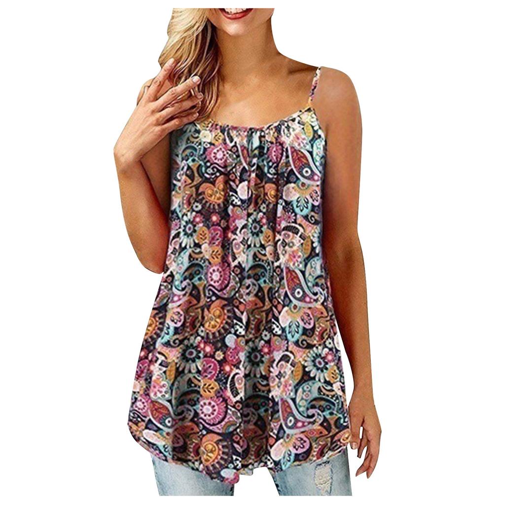 Women's Fashion Casual Vest Sleeveless Bohemian Print Loose Tank Large Top