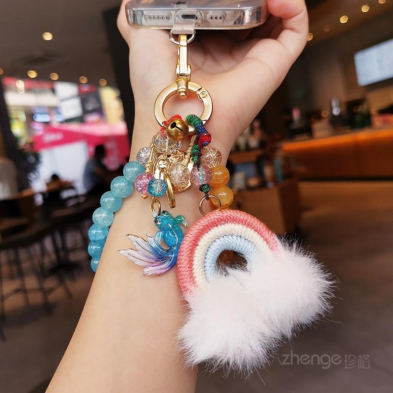Mobile phone chain pendant, women's wrist rope ins boutique handmade rainbow koi Nafu beaded jewelry, high-end short style