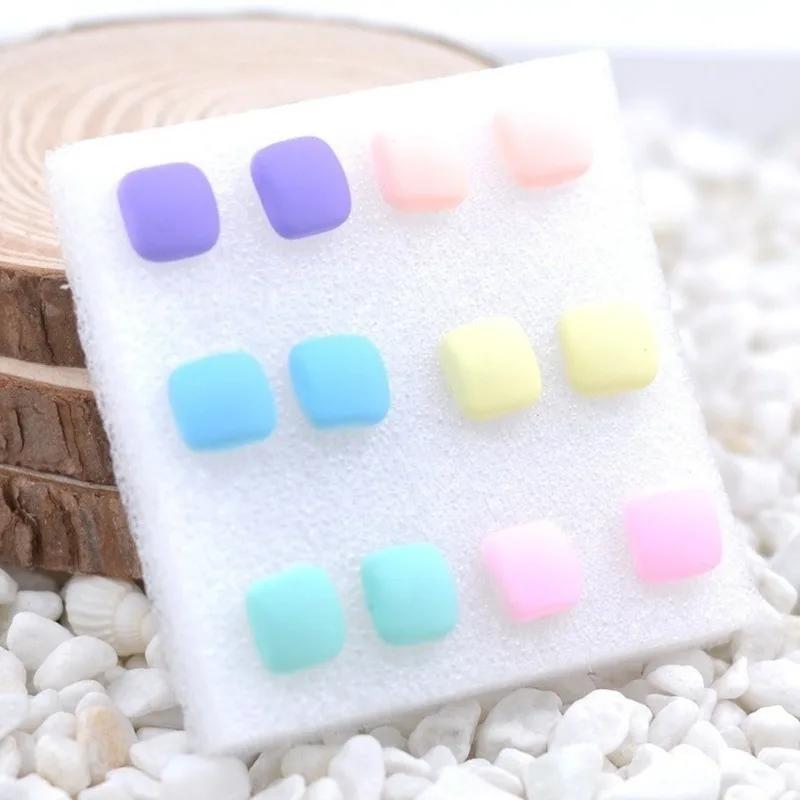 Модный ювелирный бутик Резиновые матовые серьги Серьги 6 пар пластиковых гвоздиков